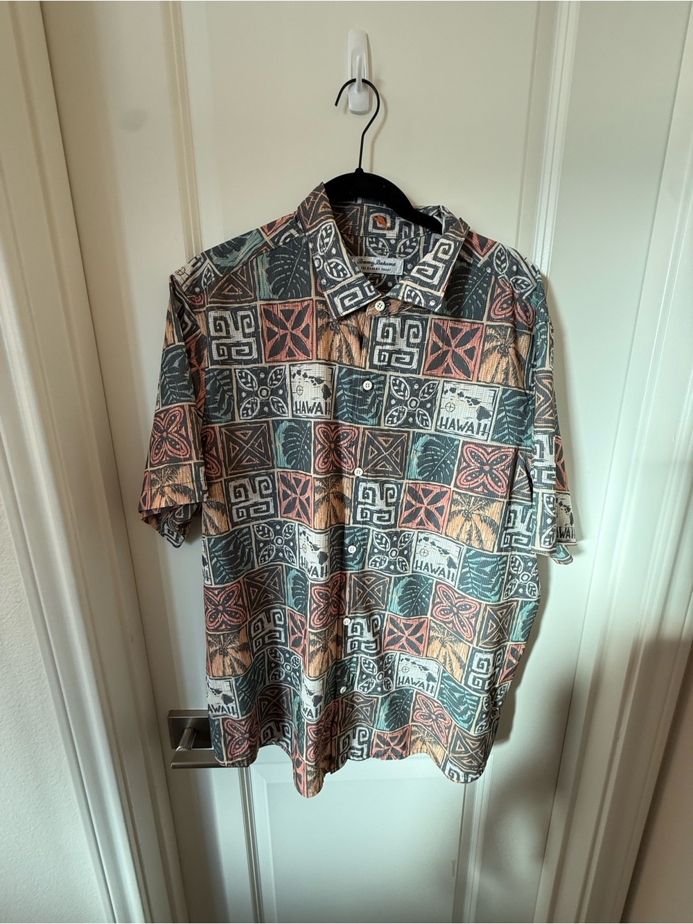 Tommy Bahama Hawaiian Block Print Shirt - Green, Rust, Cream, Black